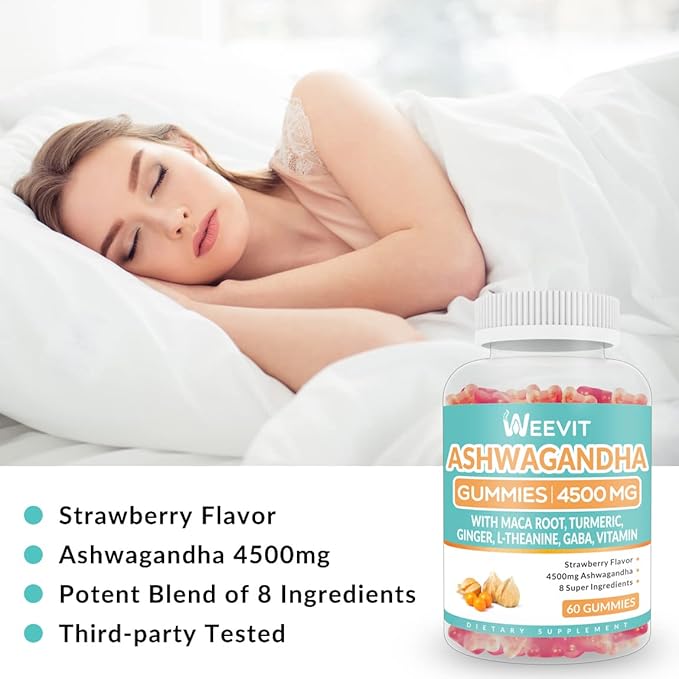 Ashwagandha Gummies 4500mg for Women & Men, Ashwagandha Gummy with Maca Root Powder | Organic Ashwa Gummies
