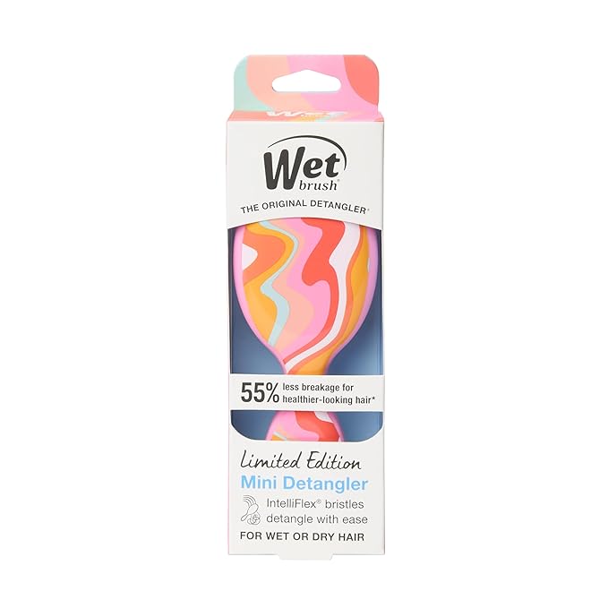 Wet Brush Mini Detangler Hair Brush, Ice Cream (Sun Days), Detangling Travel Hairbrush, Ultra-Soft IntelliFlex Bristles Glide Through Tangles with Ease, Pain-Free, All Hair Types