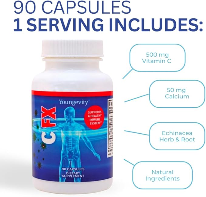 Youngevity C-Fx - Vitamin C 500mg, Echinacea Herb & Root for Immune Support Supplement (90 Capsules)