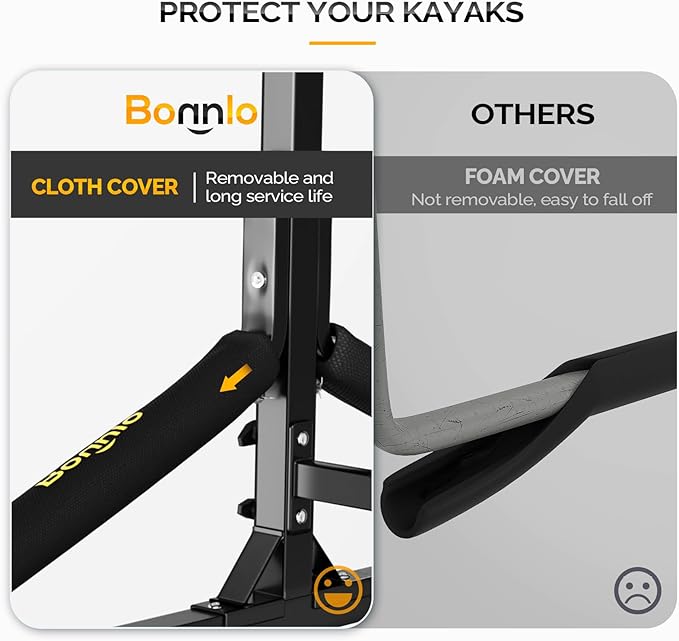 Bonnlo Kayak Stand Freestanding Storage Rack for Kayak Canoe Boat Paddle Board SUP Surfboard for Indoor Outdoor Garage, Shed, Dock with Lockable Wheels Wide Adjustable