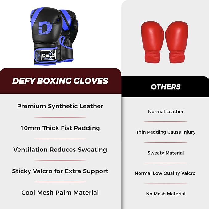 DEFY Marvelous Boxing Gloves for Men & Women Training Muay Thai Kick Boxing Leather Sparring Heavy Bag Workout MMA Gloves