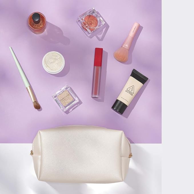 PU Leather Cosmetic Bag for Women Minimalism Makeup Bag for Daily Use Portable Storage Purse Small Neat Cosmetic Pouch Water-resistant Toiletry Bag for Travel (Voilet Pink)