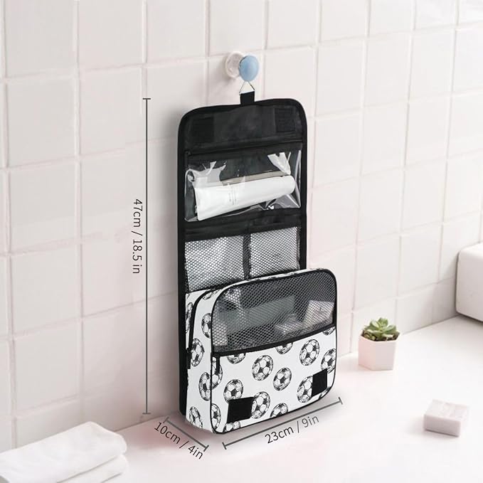 senya Hanging Travel Toiletry Bag Kit Boys Makeup Case Cosmetics Organizer for Men Women (Soccer Balls)