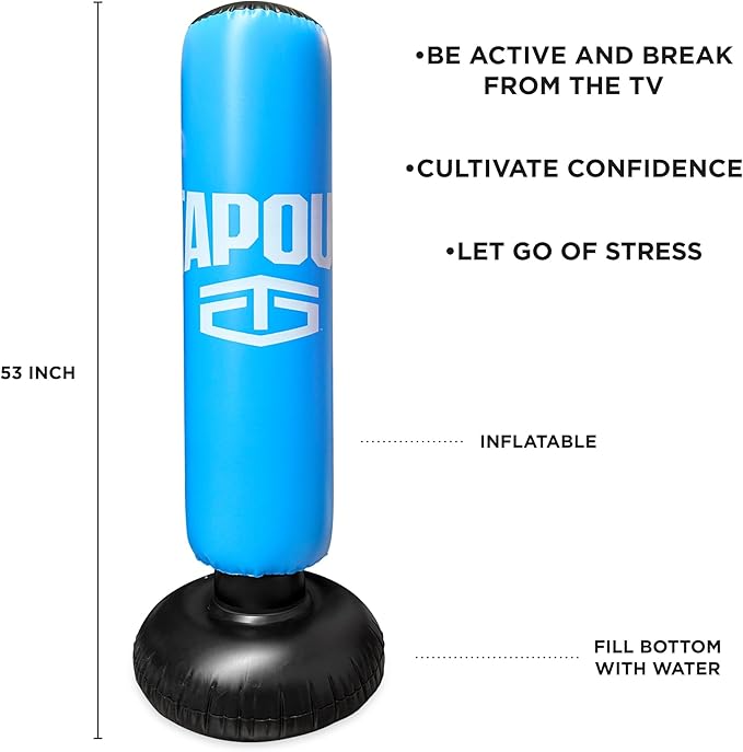 TAPOUT Kids Blue Boxing Kit: 8 oz Gloves, Inflatable Punching Bag with Pump, Mesh Carrying Bag Included