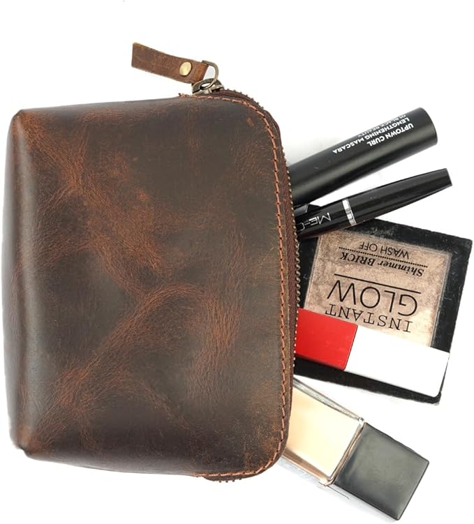 The Antiq Leather Cosmetic Bags Make Up Bags for Women - Handmade Makeup Case Small Makeup Bags Jewelry Coin Pouch, Toiletry Bag for Men, Travel Cosmetic Pouch For Purse