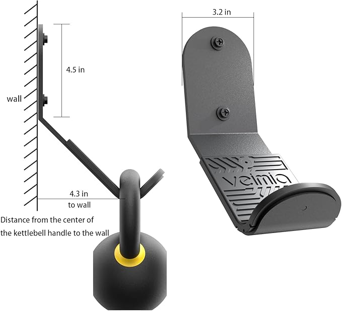 Kettle Bell Wall Rack, Wall Mounted Kettle Bell Storage Hanger, Gym Storage Mount for Many Size Kettlebell, Kettlebell Rack with Rubber mat is Choice for Home or Commercial Gyms