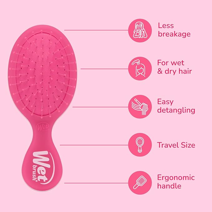 Wet Brush Mini Detangler Hair Brush, Pink Frost, Detangling Travel Hairbrush, Ultra-Soft IntelliFlex Bristles Glide Through Tangles with Ease, Pain-Free, All Hair Types