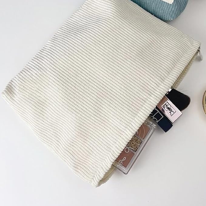 SxoSyo Cosmetic Bags for Women Makeup Bag Large Capacity Purse Travel Toiletries Zipper Storage Pouch Make up Brushes Organizer for Gifts (Corduroy, White)