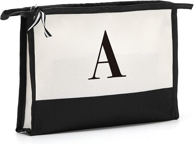 Monogrammed for Women Initial bridesmaid gifts, Personalized monogram Monogram Cosmetic Bag,Travel Makeup Bag Suitable for Wedding weekend Beach Gift for Women Teachers Friends.Pure letters A