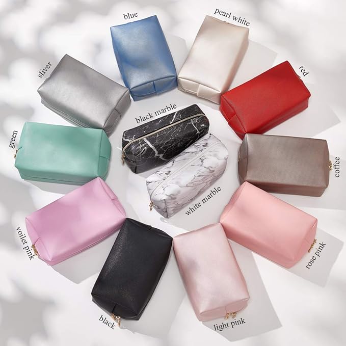 PU Leather Cosmetic Bag for Women Minimalism Makeup Bag for Daily Use Portable Storage Purse Small Neat Cosmetic Pouch Water-resistant Toiletry Bag for Travel (Light Pink)