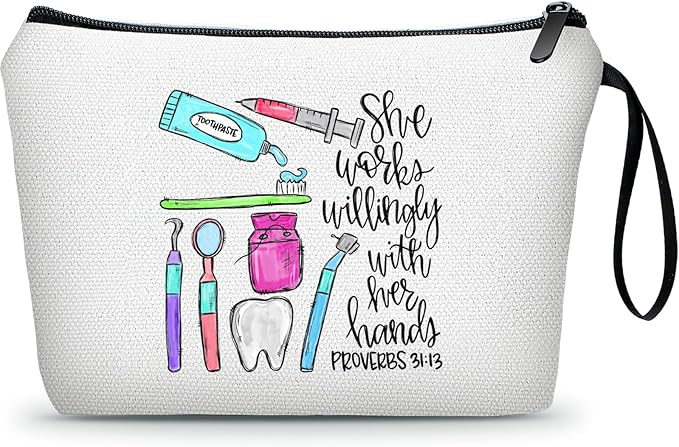 Dental Hygienist Gifts,Dentist Gift,Dental Assistant Gifts,Teeth Gifts for Female Friend Sister,Dental Gifts,Dental Gifts for Coworkers,Dentist Appreciation Gift Makeup Bag,Christmas Gifts
