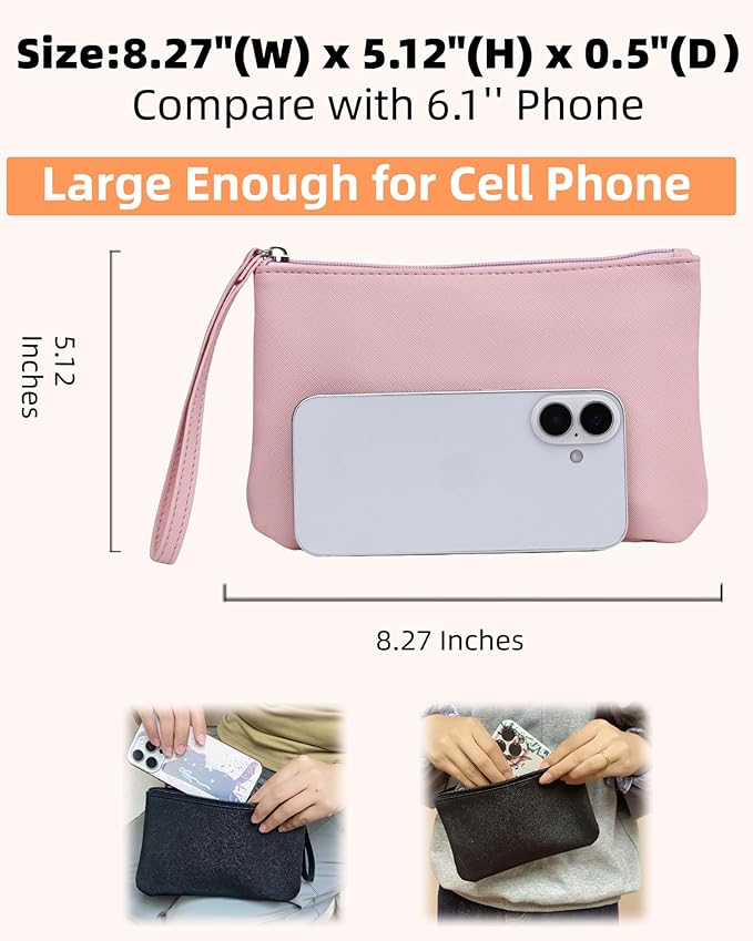 Small Makeup Bag for Purse Mini Cosmetic Pouch Zipper Little Wristlet, Tiny Make Up Organizer Lipstick Feminine Product Car Change Coin Holder for Women Handbags, 8 x 5 Clutch Phone Wallet,1 Pink