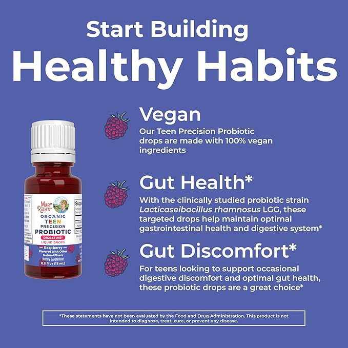 MaryRuth Organics USDA Organic Liquid Probiotic Drops for Teens | Gut Health | Digestive Health | Occasional Digestive Discomfort | Overall Health and Wellness | Non GMO | Vegan | 30 Servings