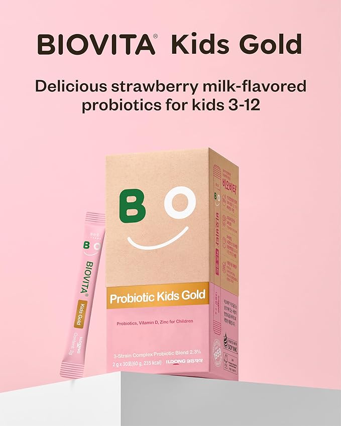 Kids Probiotics Powder (30 Sticks, 30 Days) - Support Healthy Immune & Digestive System, Strawberry Milk Flavor for Children 3-12. Bifidobacteria, Vitamin D, Zinc. Mouth-Dissolving Formula.