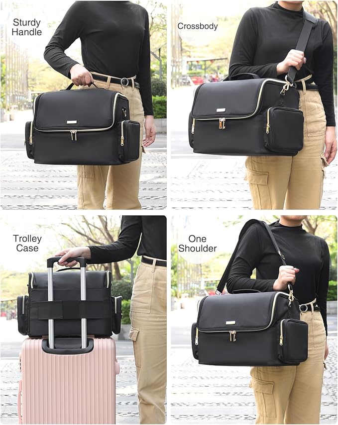 Professional Makeup Bag, Tattoo Case, Makeup Artist Bag Extra Large Capacity Cosmetic Train Case Travel Organizer Box with Adjustable Dividers (Black, Extra Large)