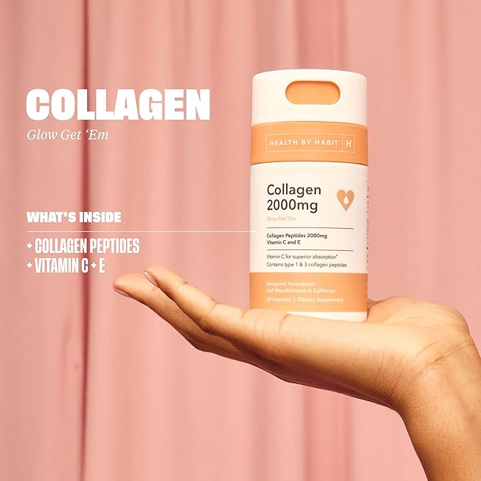 Health by Habit Collagen Supplement 2 Pack (120 Capsules) - Vitamin C & Vitamin E, 2000mg, Collagen Peptides, Superior Absorption, Support Your Skin, Non-GMO, Sugar Free (2 Pack)