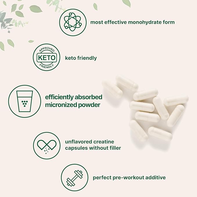 Creatine Monohydrate 5,000mg, 500 Capsules | Pure Creatine Pills – Micronized + Unflavored Powder Source, Easy Absorption | Pre Workout & Muscle Health Support | Keto, Non-GMO