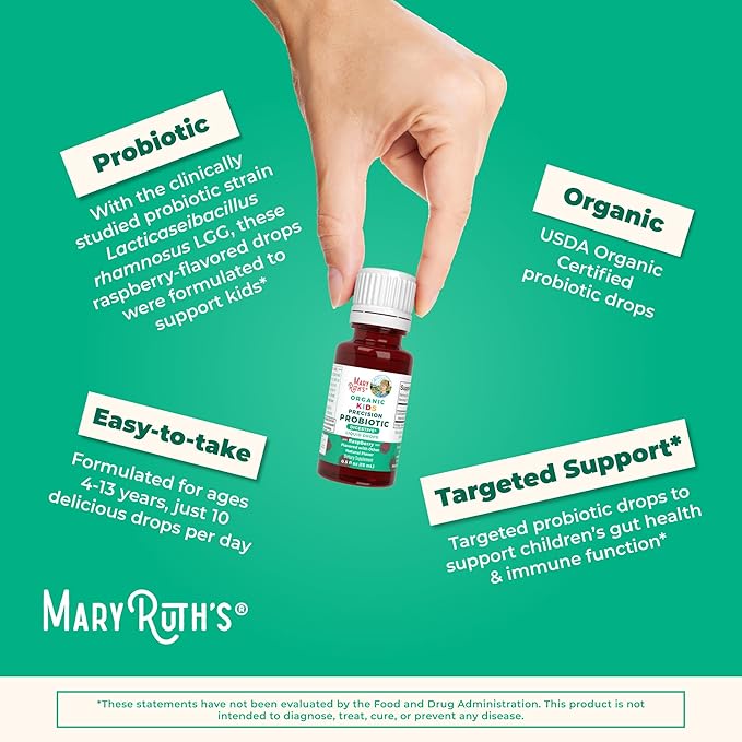 MaryRuth Organics USDA Organic Liquid Kids Probiotic Drops | Digestive Health | Gut Health | Kids Immune Support Supplement | Overall Health and Wellness | Non GMO | Vegan | 30 Servings