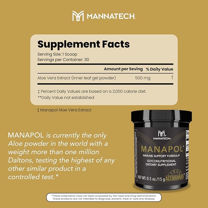 Mannatech Manapol Immune Support Formula for Immunity Support & Immunity Boost. Aloe Vera Powder Prebiotic for Digestive Health. Aloe Vera Drink for Immune Support Supplement 0.5oz/15g