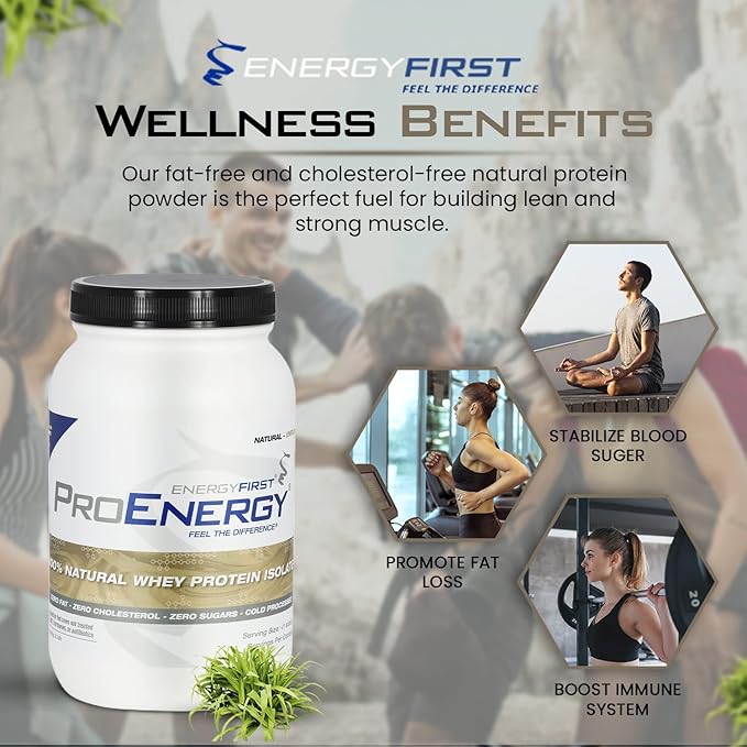 EnergyFirst Natural Grass Fed Whey Protein Isolate Powder, Unflavored Protein Powder, ProEnergy Protein Shake for Meal Replacement & Post Workout Recovery, Non-GMO, Sugar & Gluten Free 36 Servings