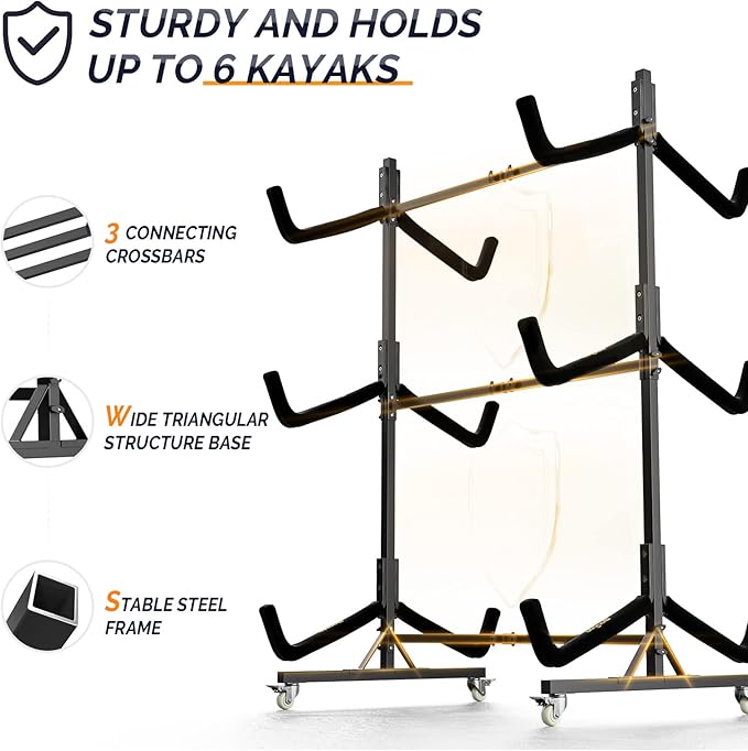Bonnlo Kayak Stand Freestanding Storage Rack for Kayak Canoe Boat Paddle Board SUP Surfboard for Indoor Outdoor Garage, Shed, Dock with Lockable Wheels Wide Adjustable