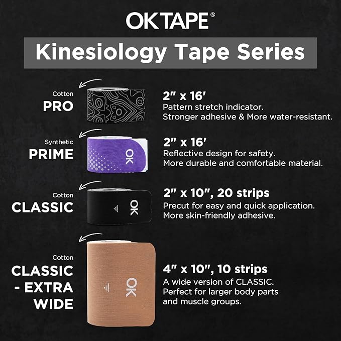 OK TAPE Extra Wide Kinesiology Tape, Precut K Tape Strips, Elastic Physical Therapy Athletic Tape for Pain Relief & Joint Support | Back, Shoulder, Knee (4" x 10" - 20Pcs) Beige, 4in x 8.2ft / Roll