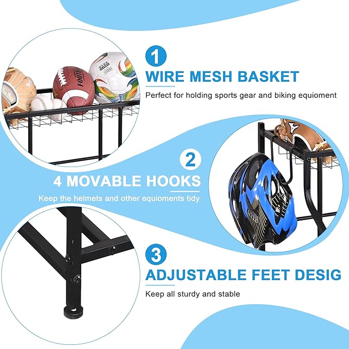 Mythinglogic Garage Bike Storage Rack, Freestanding Organizer for Adult or Kids Bike, 3 Bicycle Holder for Indoor and Outdoor Use