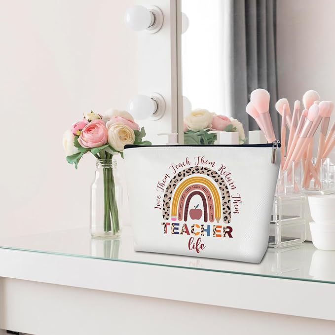 Teacher Life Love Makeup Bag - Rainbow Purse, Appreciation Gift for Her, Mentor, Travel Accessories -21