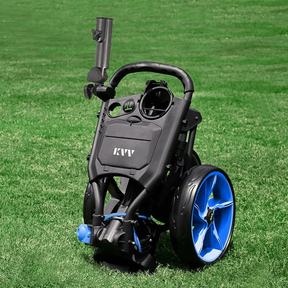 KVV 3 Wheel Golf Push Cart Ultra Lightweight Smallest Folding Size, New-Version Scorecard Holder