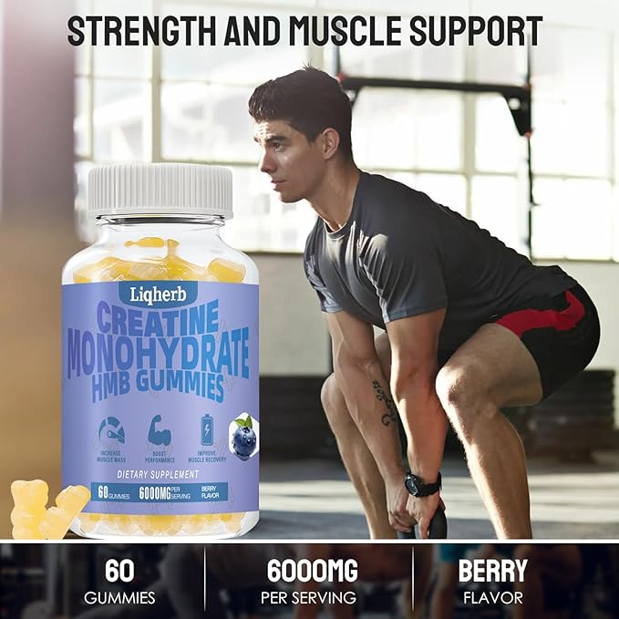 Creatine HMB Gummies for Adults,Creatine Monohydrate 5000mg and HMB 1000mg Supports Muscle Recovery, Relieves Soreness, Improves Endurance, Non-GMO, Vegan, Gluten-Free, 120
