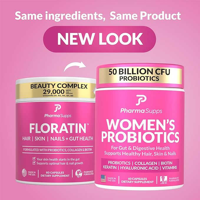 Advanced Women's Probiotics for Gut Health with Hair, Skin, & Nails Vitamins Support - 50 Billion CFU w/Collagen, Biotin & Keratin - Probiotic Supplement for Digestive Health & Bloating Relief.
