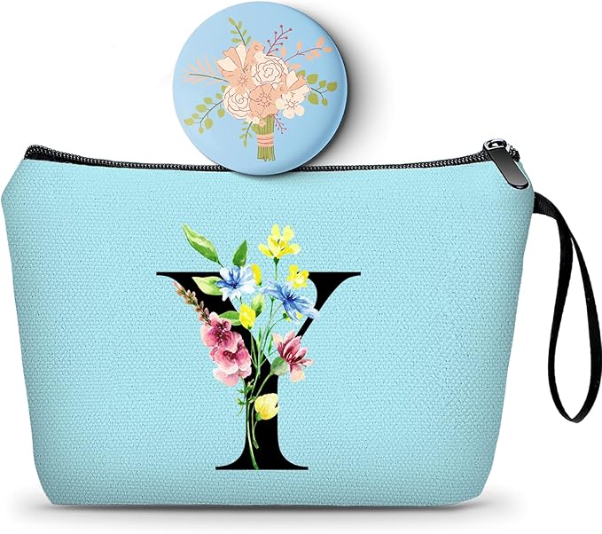 SEAMOON Appreciation Initial Monogram Gifts for Sisters from Sister Employees Team Bride Womens Unique Mom Personalized Makeup Cosmetic Bag with Mirror Mothers Day Christmas Graduation Y
