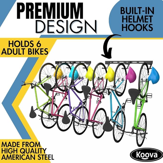 Koova Wall Mount Bike Rack | Steel Bike Mount | Adjustable Hangers | Easy Mount | USA Made