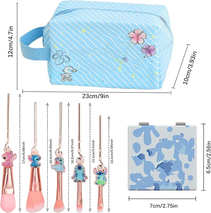 Stitch Travel Makeup Bag Large Capacity Cosmetic Bags Cartoon PU Small Skin Care Bags for Girls Women Mirror Makeup Brush