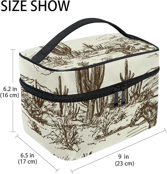 Kigai Wild West Desert Cowboy Travel Cosmetic Bag Case Large Portable Makeup Bag Organizer for Women Girls Top Handle Multifunction Toiletry Bags