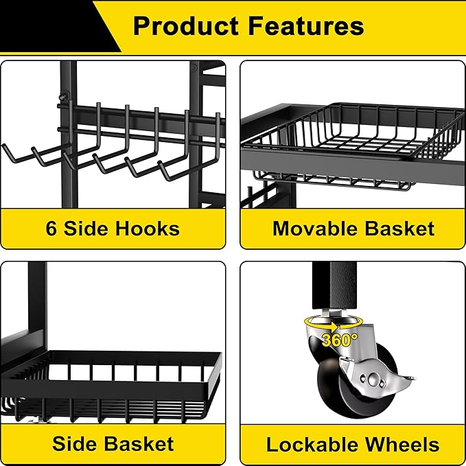 Home Gym Storage Rack, 3 Tier Yoga Mat Storage Rack with Wheel for Yoga Lover, Exercise Equipment and Workout Equipment Organizer, Yoga Mat Holder for Yoga Mats, Foam Roller and Dumbbells