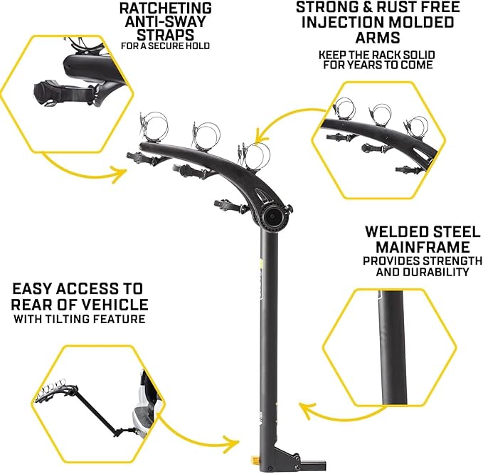 Saris Bones 3-Bike Hitch Rack Bicycle Carrier, with Easy Fold Design and Tilting Base