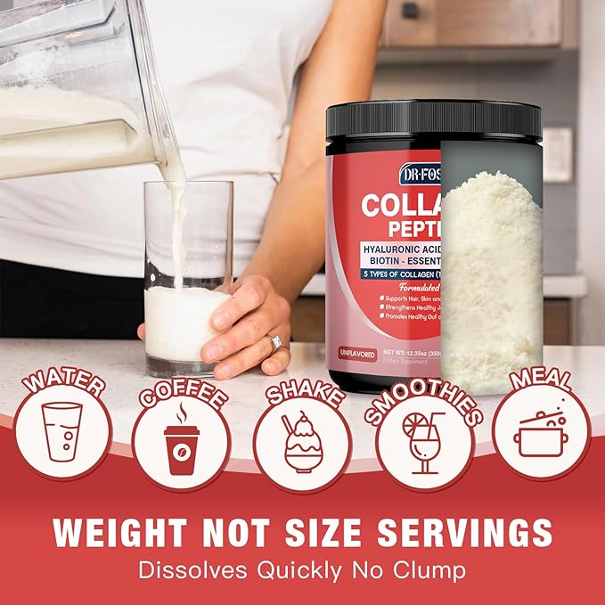 Collagen-Peptides-Powder with Probiotics - 5 Types of Hydrolyzed Collagen Peptides with Hyaluronic Acid, Biotin & Multivitamins - Skin, Hair, Joint & Gut Support - 35 Servings