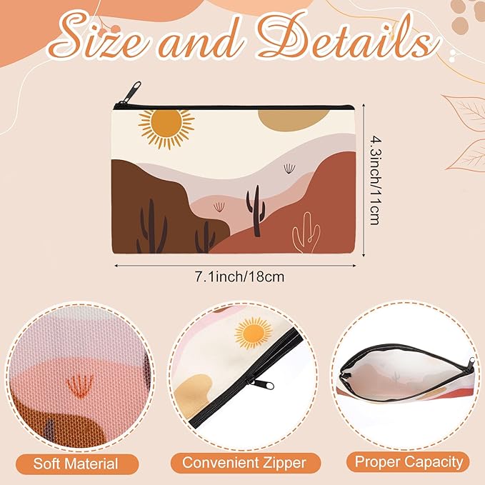 Reginary 20 Pieces Boho Cosmetic Bag for Women, Sunshine Ray Makeup Bags with Zipper Nature Toiletry Bag Pouch Palm Leaf Travel Packing Accessory Organizer Pouch, 7 x 4.3 Inches