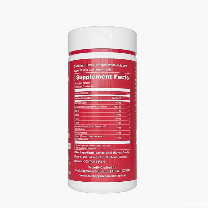 UpNourish Citrus Bergamot, Plant Sterols and Stanols Supplement, Support Heart Health with CoQ10, Omega 3, Olive Leaf Extract, Turmeric Curcumin, Black Garlic and Niacin - 120 Softgels