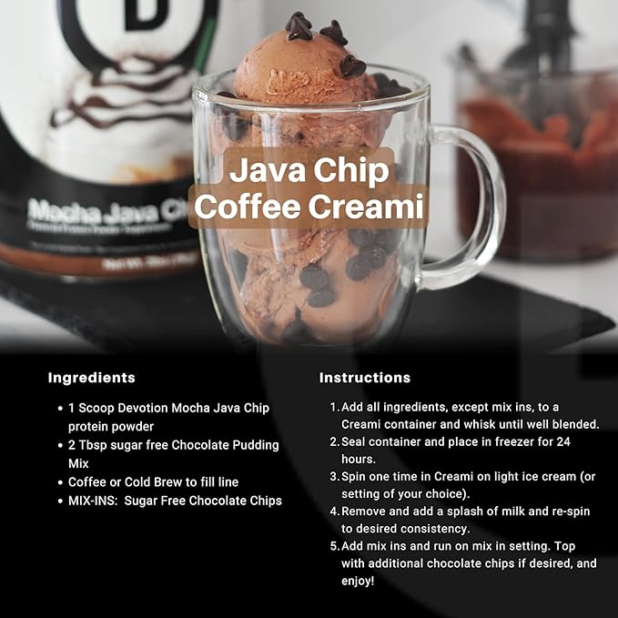 Devotion Nutrition Protein Powder Blend | Gluten Free, Keto Friendly, No Added Sugars | 1g MCT | 20g Whey & Micellar Protein | 12 Count Packets (Mocha Java Chip)