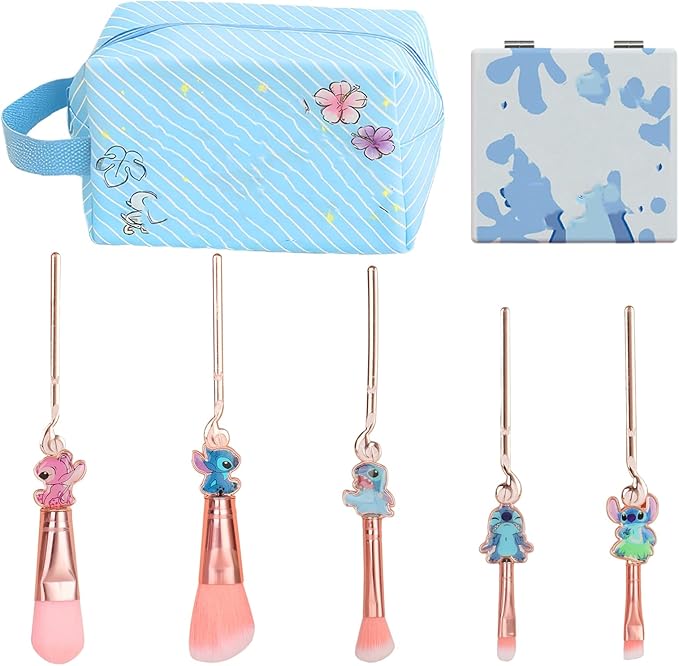 Stitch Travel Makeup Bag Large Capacity Cosmetic Bags Cartoon PU Small Skin Care Bags for Girls Women Mirror Makeup Brush