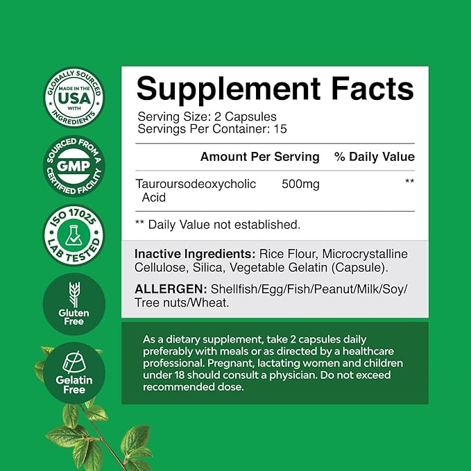 Advanced Bile Salt TUDCA Supplement - Extra Strength TUDCA 500mg per Serving Bile Salts for Gallbladder Kidney and Liver Support - High Purity Tauro Ursodeoxycholic Acid Liver and Gallbladder Cleanse
