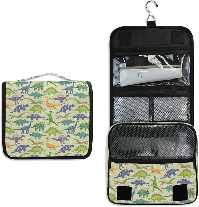 senya Hanging Travel Toiletry Bag Kit Boys Makeup Case Cosmetics Organizer for Men Women (Cute Dinosaur)