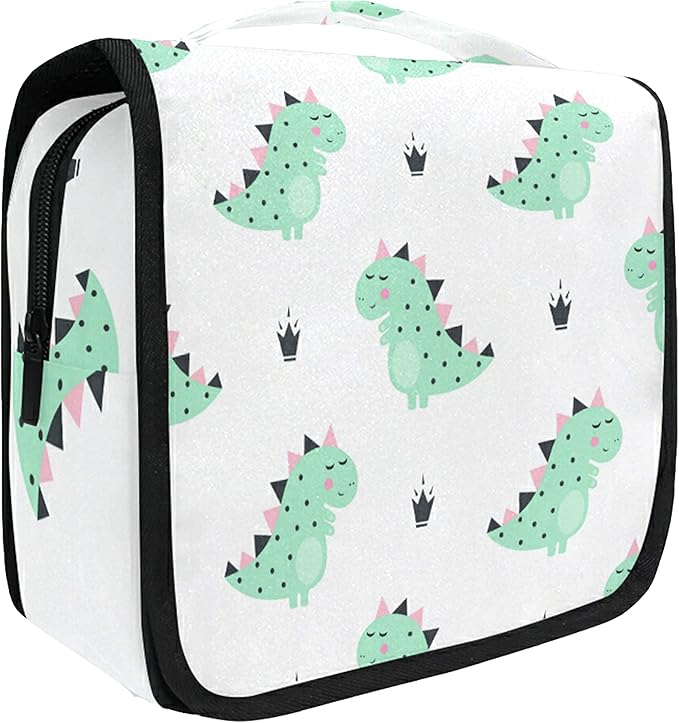 senya Hanging Travel Toiletry Bag Kit Boys Makeup Case Cosmetics Organizer for Men Women (Green Dinosaur)