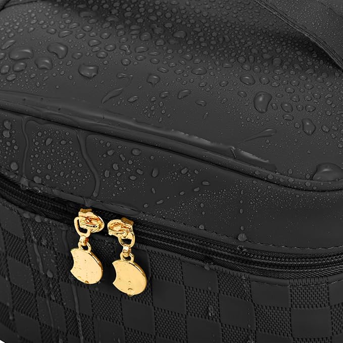 Hedume Set of 4 Makeup Bags, Black Leather Portable Travel Cosmetic Bag, Waterproof Cosmetic Bag Set, Multifunction Organizer Storage Bag for Makeup, Toiletries, Brushes and Accessories