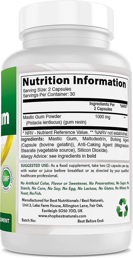 Best Naturals 2 Pack Mastic Gum Capsules 500 mg - 60 Count - (Non-GMO) (Gluten Free) - Promotes Healthy Stomach & Duodenal Health - (Total 120 Capsules)