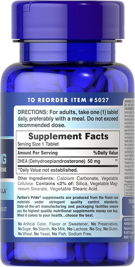 Puritan's Pride Dhea 50 Mg Tablets, Twin Pack 200 Total Count