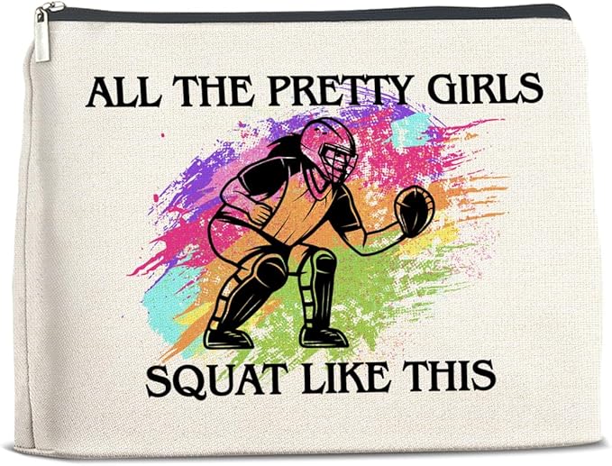 Softball Catcher Makeup Bag - Gifts for Girls and Women - All the Pretty Girls Squat Like This - Cosmetic Zipper Pouch