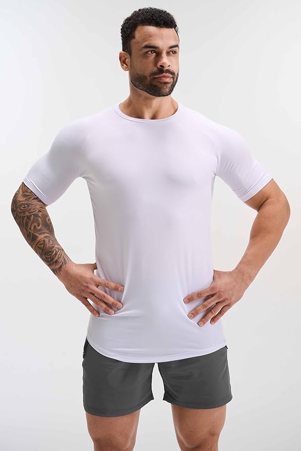 GYM REVOLUTION Men's 5 Pack Workout Gym Hipster Curved Hem Muscle Fitness Hip Hop T Shirts